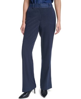 Women's Striped Straight-Leg Denim Waistband Pants