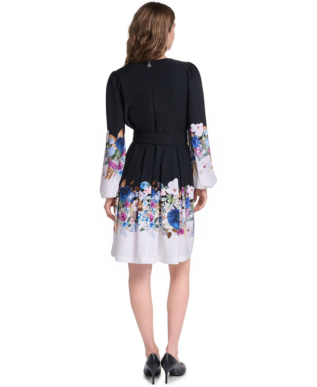KARL LAGERFELD PARIS Women's Floral Long-Sleeve Self-Tie Button-Front Dress view 2 — MAYCSS fashion products