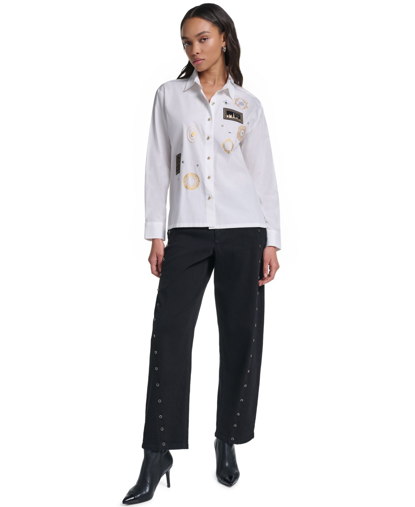 Женский топ KARL LAGERFELD PARIS Embellished Cropped Top, цвет: Белый — фото 9
