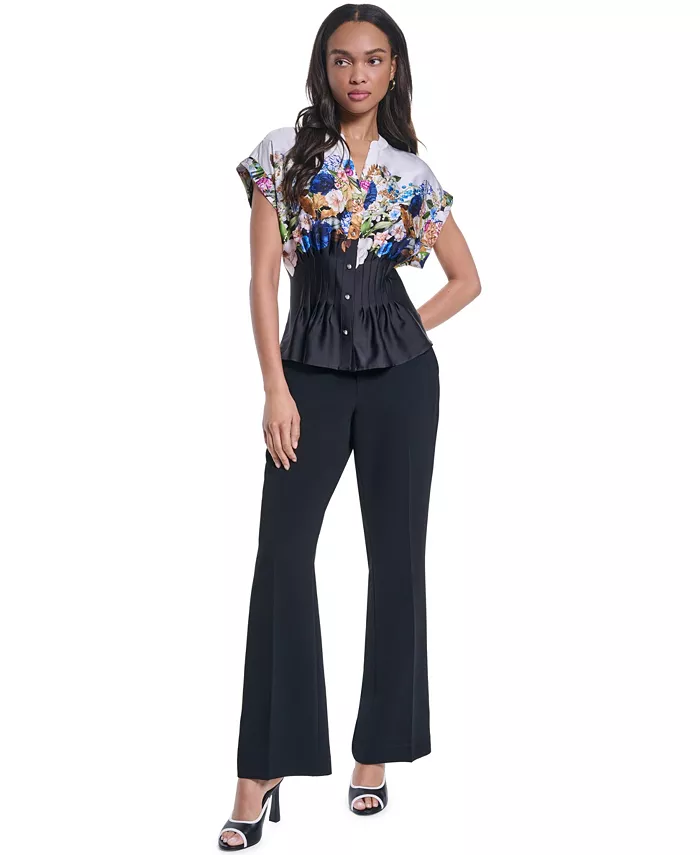Women's Floral Pleated Button-Front Blouse - thumbnail 2