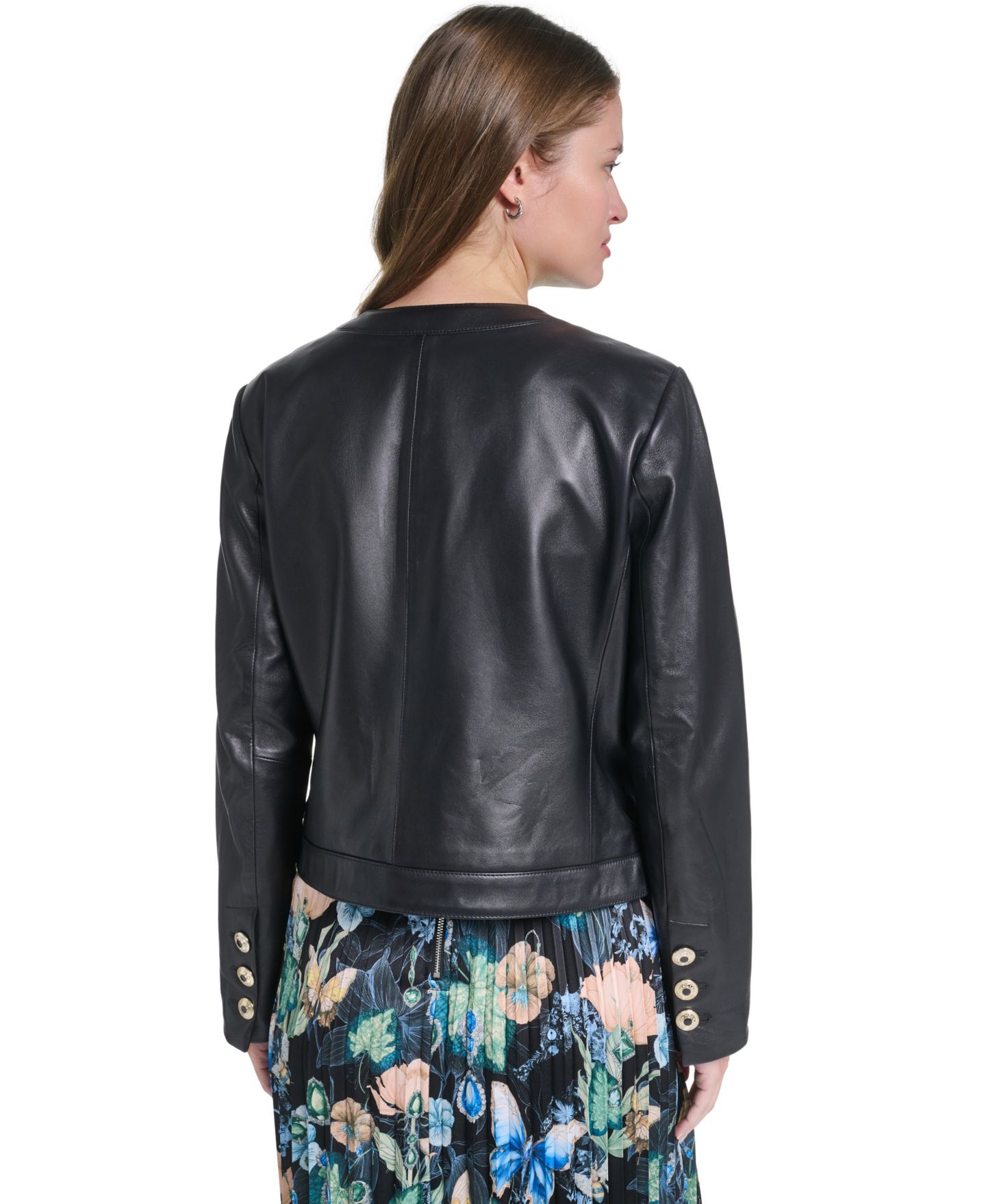 Женская куртка KARL LAGERFELD PARIS Leather Button-Front, цвет: Чёрный — фото 7