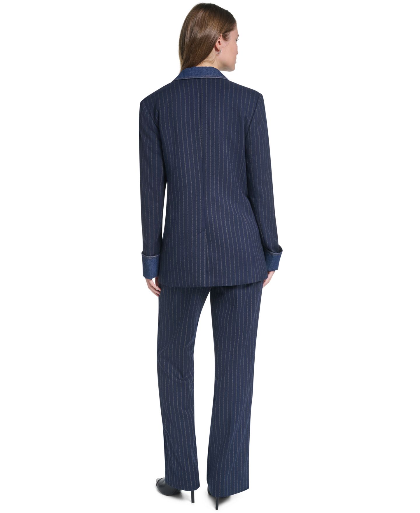 Женский пиджак KARL LAGERFELD PARIS Button-Front Collared Blazer, цвет: Тёмно-синий / Золотой — фото 5