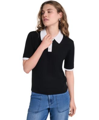 Women's Short-Sleeve Contrast Collar Sweater
