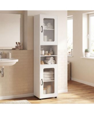 Bathroom Cabinet, Slim Floor Storage Cabinet with 2 Fluted Doors,4 Rubber Feet