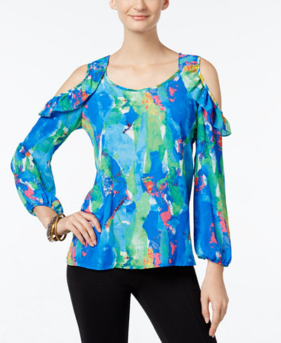 NY Collection Ruffled Cold-Shoulder Top