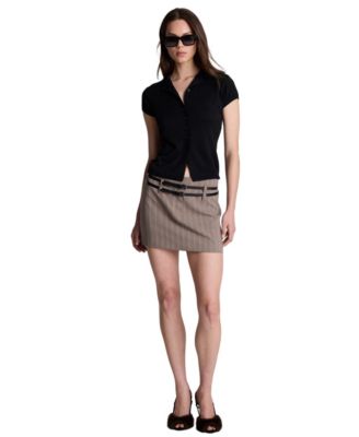 Women's Ribbed Mock-Neck Short-Sleeve Sweater