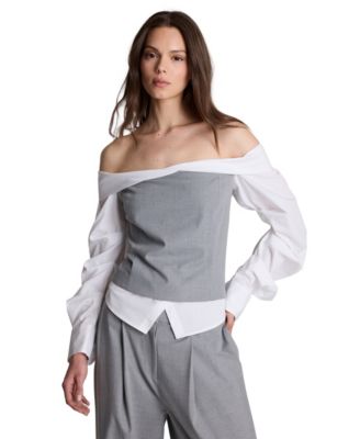 Women's Off-The-Shoulder Pleated-Sleeve Bustier Shirt