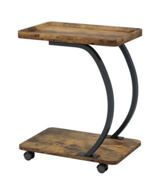 C-Shaped 2-Tier Industrial End Table with Wheels