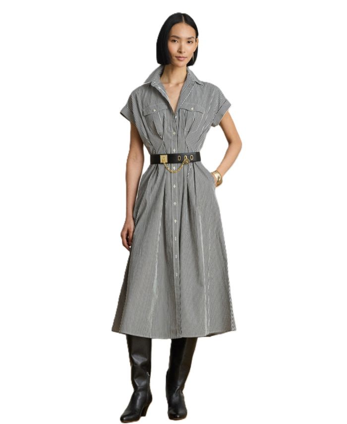 Lauren Ralph Lauren Women's Striped Pleated Broadcloth Shirt Dress
