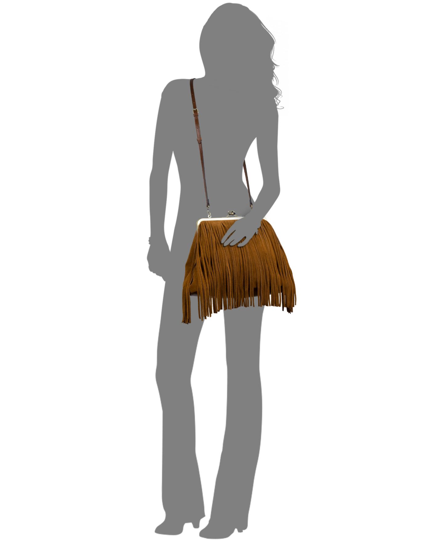 Женская сумка Patricia Nash Vivienne Medium Suede Fringe Kiss-Lock Frame Handbag, цвет: Коньячный — фото 5
