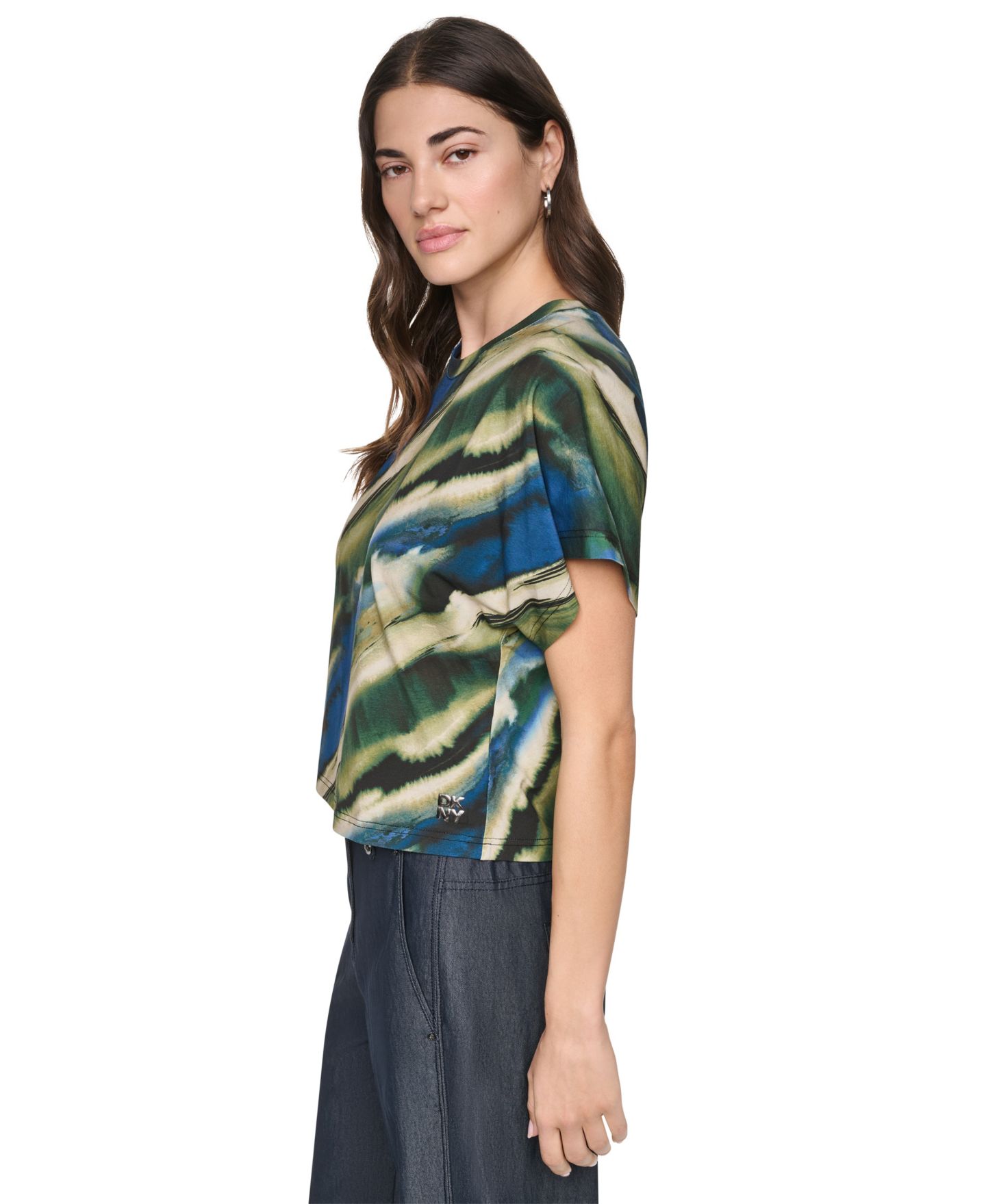 Женская футболка DKNY Printed Wide-Sleeve, цвет: Brushed Riverside — фото 3