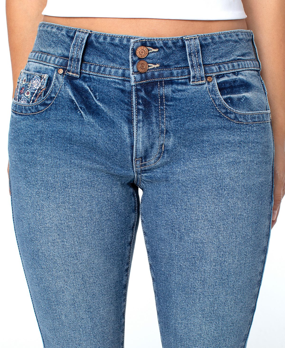 Celebrity Pink Juniors' Embroidered Flap-Pocket Flare-Leg Jeans view 4 — MAYCSS fashion products