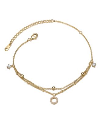 Minimalist 14K Gold Plated CZ Charms Layered Anklet