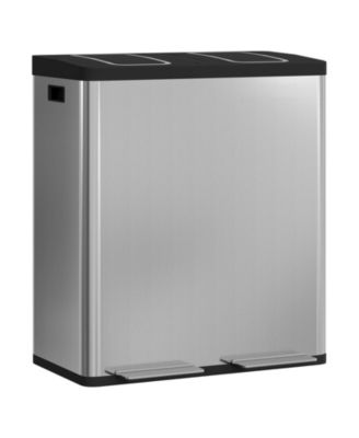 2×10.6-gallon double-bin stainless steel trash can set with a foot pedal and soft-close lid, suitable for kitchens, living rooms, and bedrooms