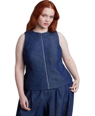 Plus Size Chambray Zip Up Women's Top