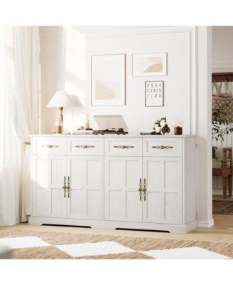 63" Storage Cabinet with Doors and Drawers - Farmhouse Accent Cabinet,Entryway Console with Gold Handles