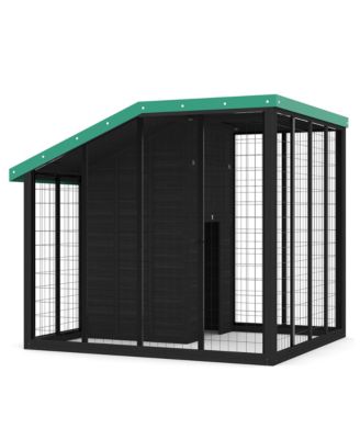Weatherproof Cedar Wood Dog Kennel with Galvanized Steel Roof Lockable Gate Feeding Back Doors Water Food Trays Pet Enclosure for Large Breeds