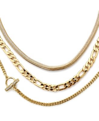 Cubic Zirconia Gold-Tone Plated Triple Strand Chain Necklace