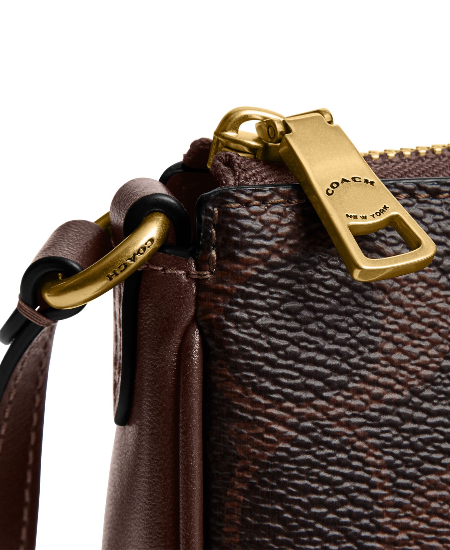 Женская сумка Coach Plaza Small Signature Canvas Slim Shoulder, цвет: Латунный / Кленовый — фото 5