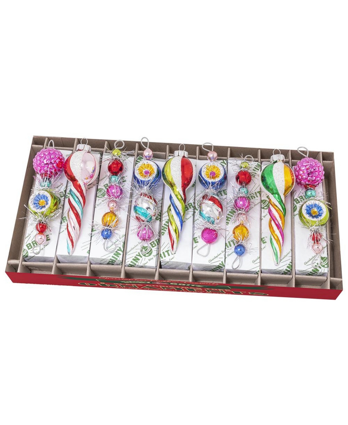 Shiny Brite Christmas Confetti Icicle Ornaments, Set of 9