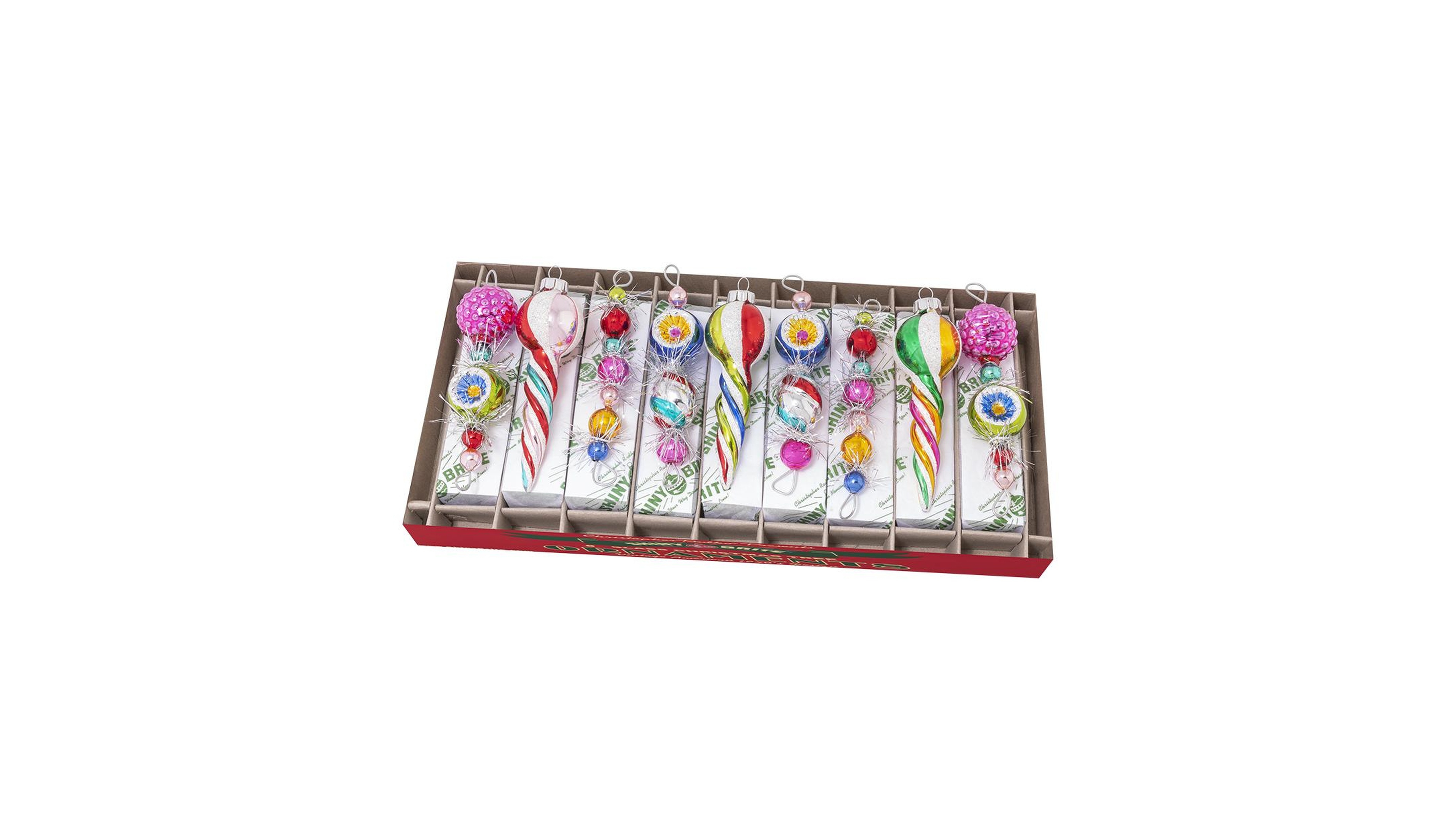Shiny Brite Christmas Confetti Icicle Ornaments, Set of 9