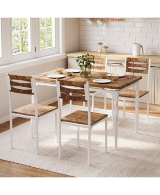 5 Piece Dining Table Set, Industrial Style Dining Table and Chairs Set for 4, Kitchen Table Set for Dining Room Kitchen Apartment