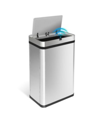 16 Gallon Stainless Steel Rectangular Motion Sensor Trash Can with Silent Close Lid and Stay-Open Feature