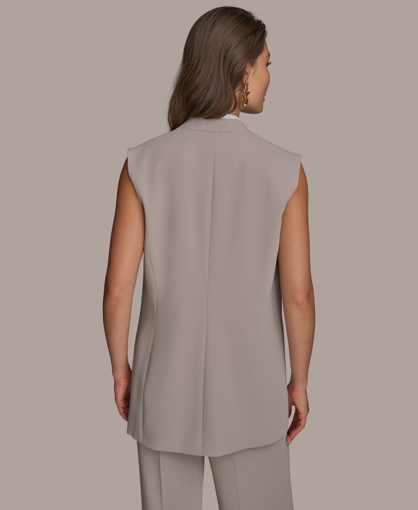 Женский жилет Donna Karan New York Petite V-Neck One-Button Vest, цвет: Кремовый полосатый — фото 6