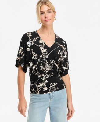 Women's Floral V-Neck Short-Sleeve Blouse