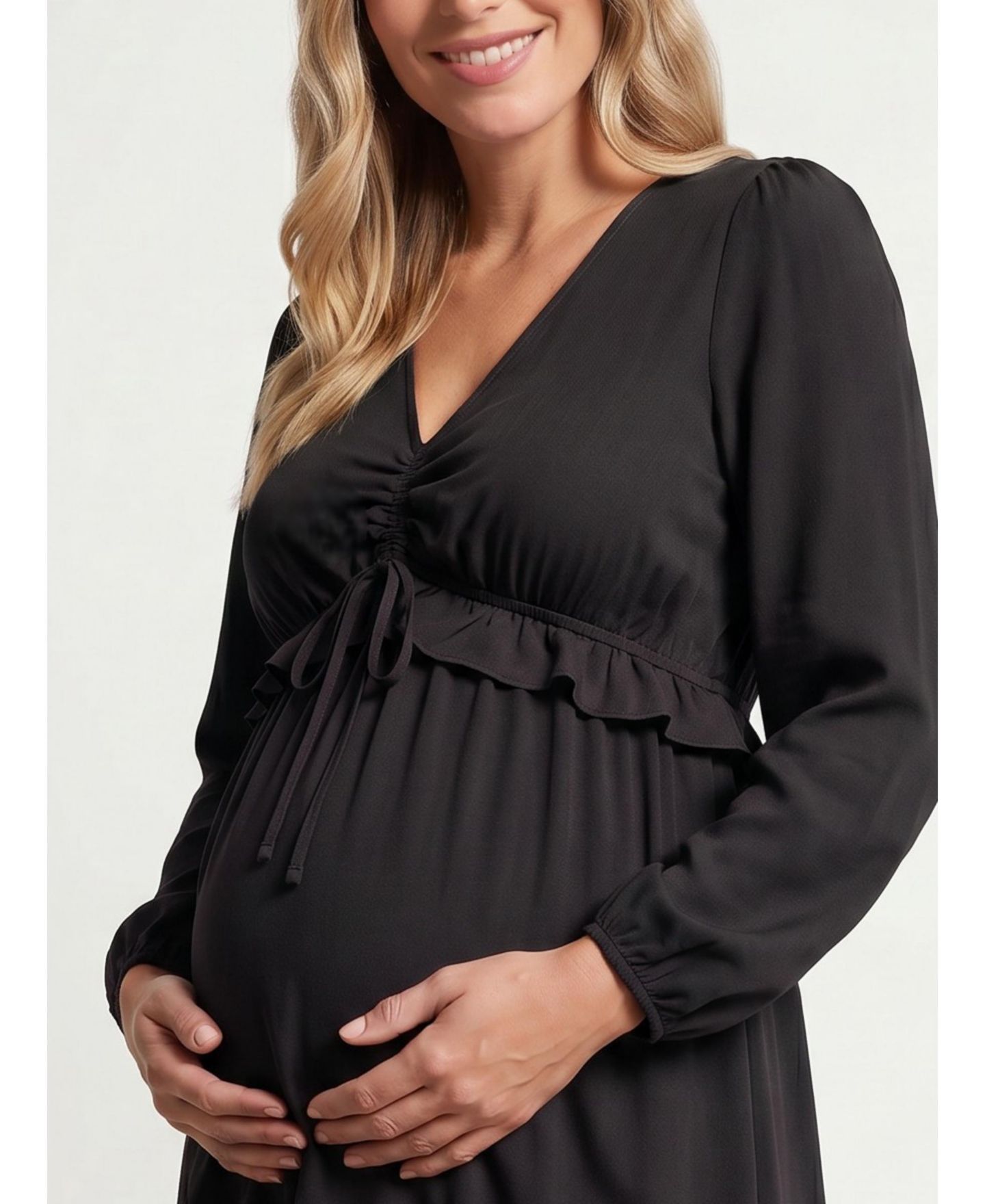 Женское платье Motherhood Maternity Motherhood Puff Sleeve Ruffle Midi Dress - Motherhood, цвет: Чёрный — фото 6
