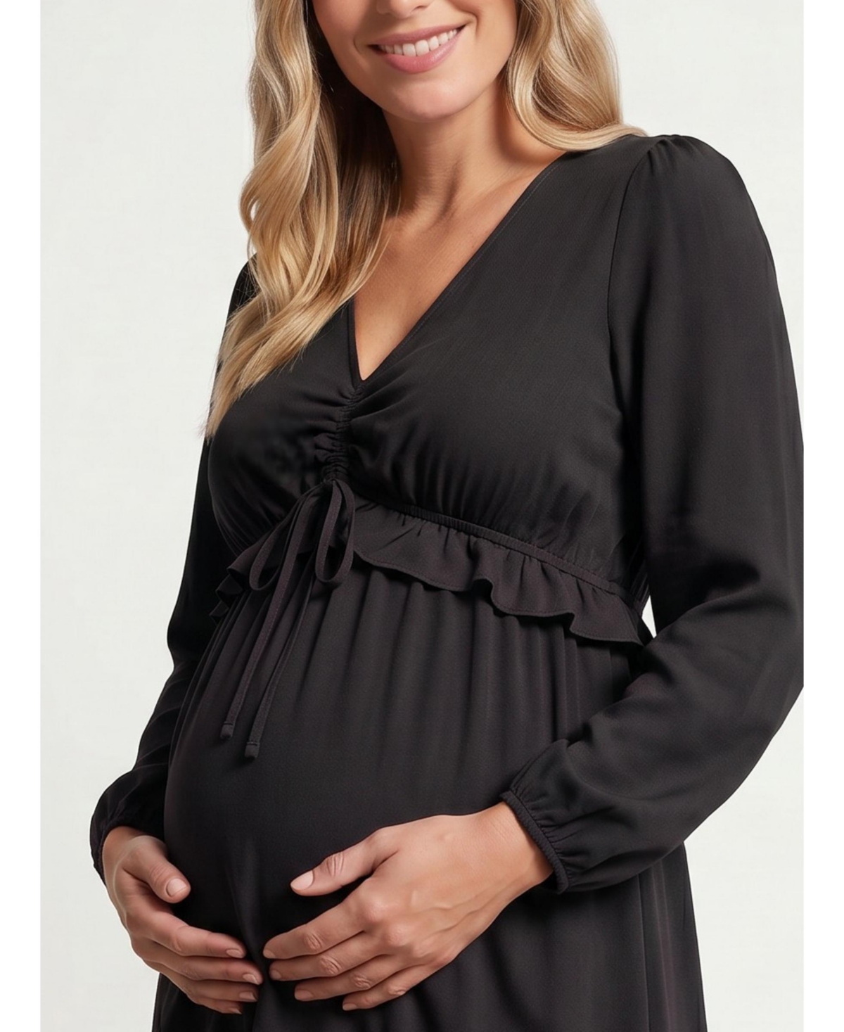 Motherhood Maternity Puff Sleeve Ruffle Midi Dress
