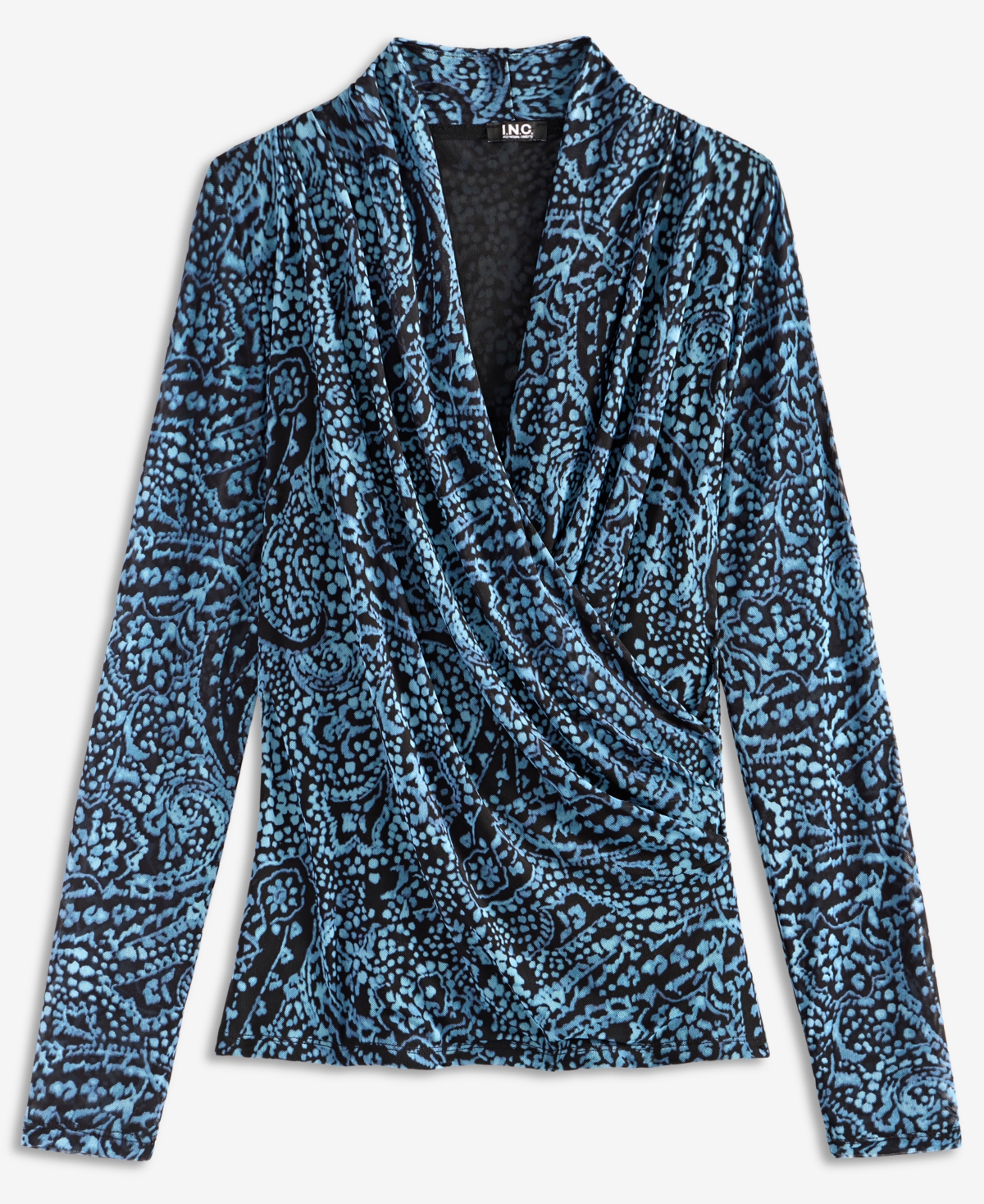 I.n.c. International Concepts Women's Long-Sleeve Surplice Mesh Top, Macy's Exclusive