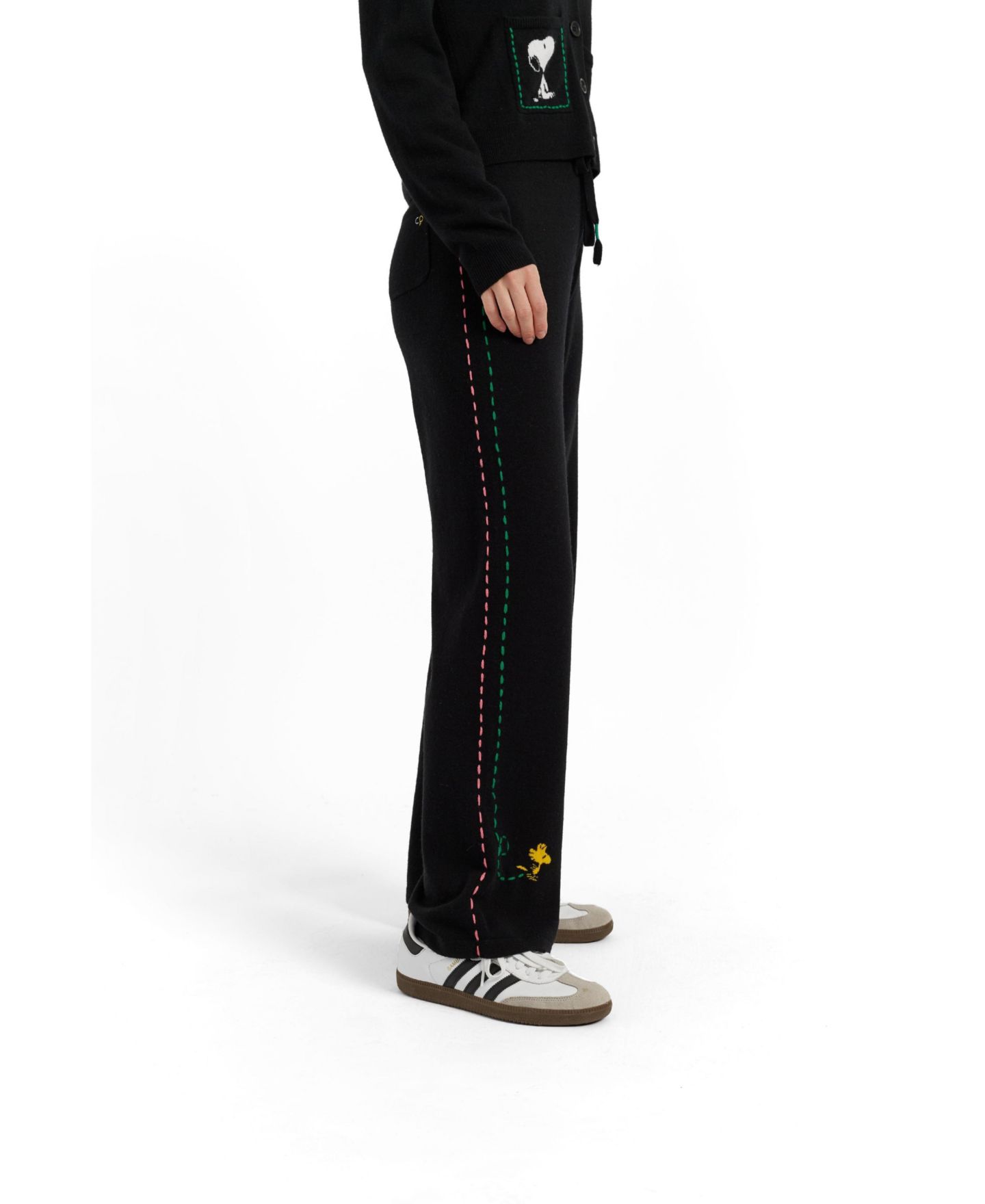 Женские брюки Chinti & Parker Wool-Cashmere Peanuts Stripe Wide Leg Track, цвет: Чёрный — фото 3