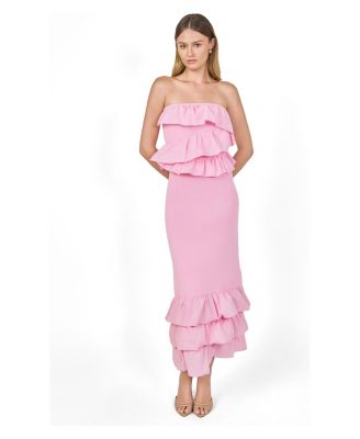 Women's Mixed Media Strapless Fitted Maxi Dress