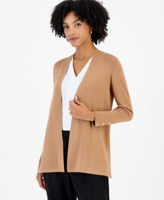 Women's Long-Sleeve Open-Front Side-Slit Cardigan
