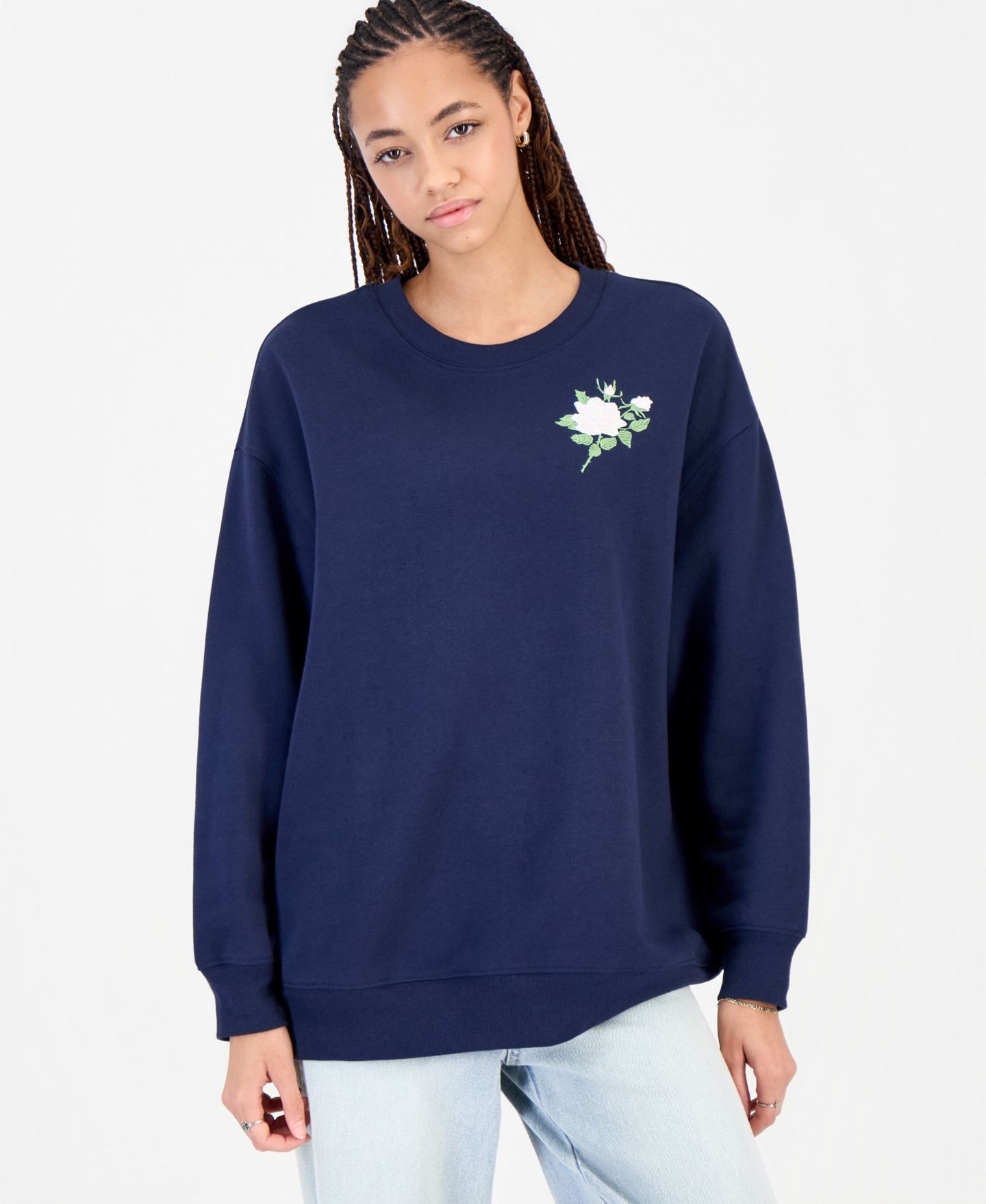 Женское худи Rebellious One Juniors' Long-Sleeve Rose Graphic Fleece, цвет: Тёмно-синий — фото 1