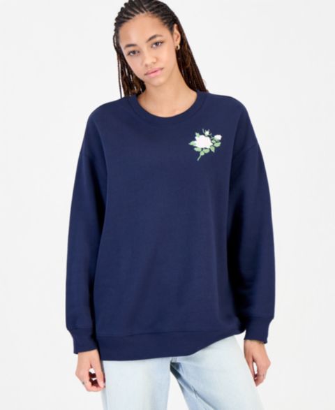 Женское худи Rebellious One Juniors' Long-Sleeve Rose Graphic Fleece, цвет: Тёмно-синий