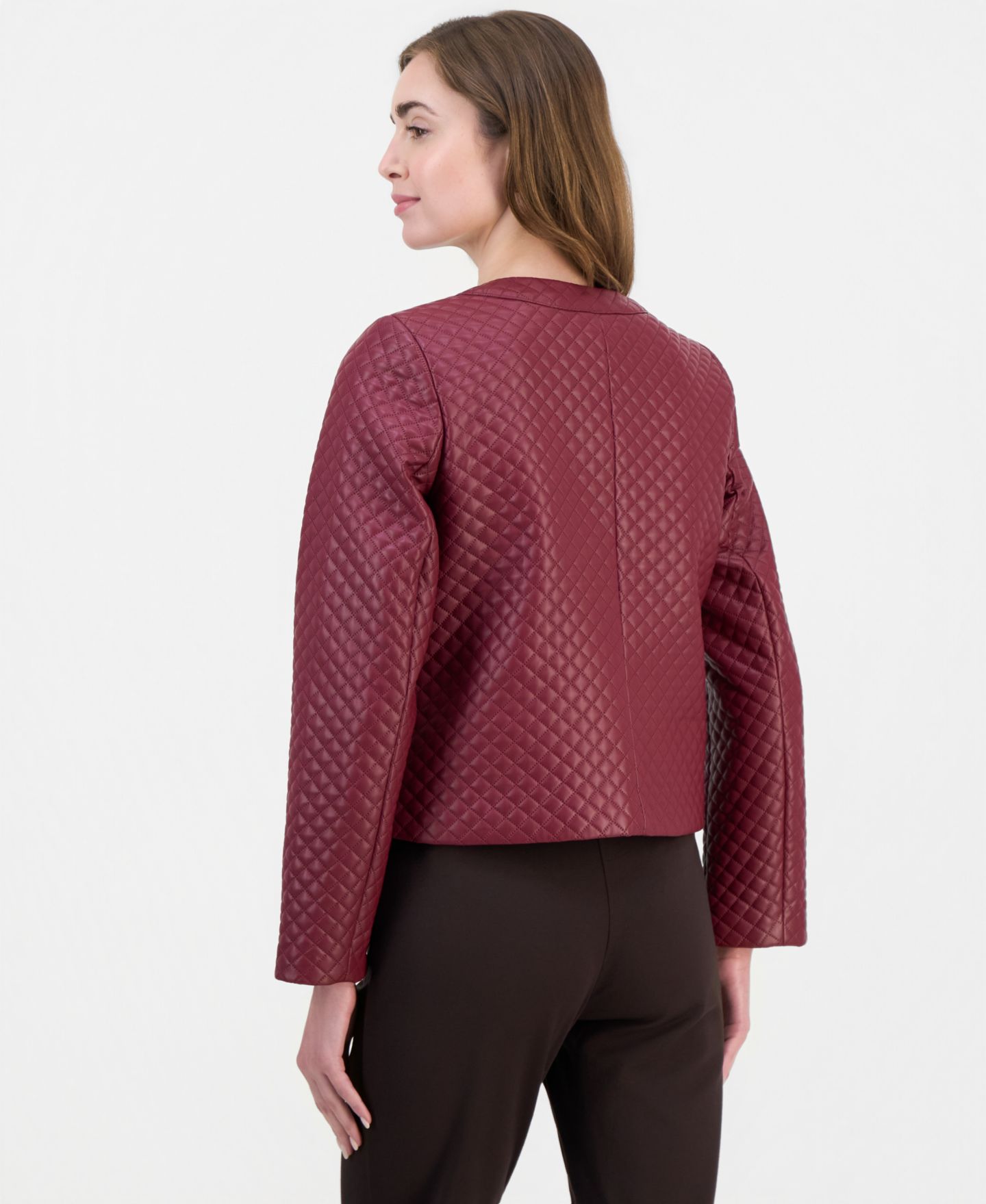 Женская куртка JM Collection Quilted Faux-Leather Button-Front, цвет: Вишнёвый — фото 3