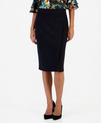 Women's Faux-Wrap High-Waisted Front-Slit Midi Skirt