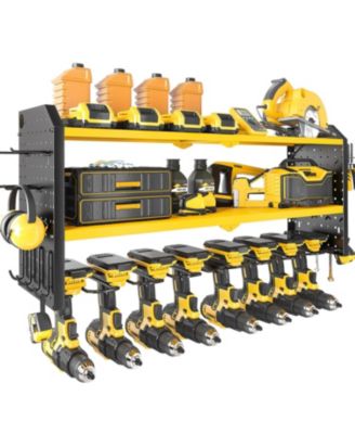 Power Tool Organizer Wall Mount Metal Rack with Hooks and Shelves