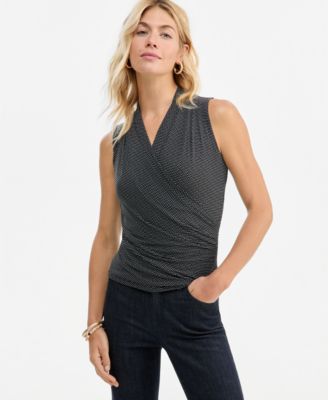 Women's Ruched Mesh V-Neck Surplice Tank