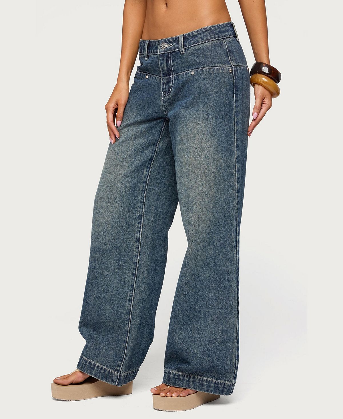 Edikted Women's Wyn Studded Low Rise Baggy Jeans view 4 — MAYCSS fashion products