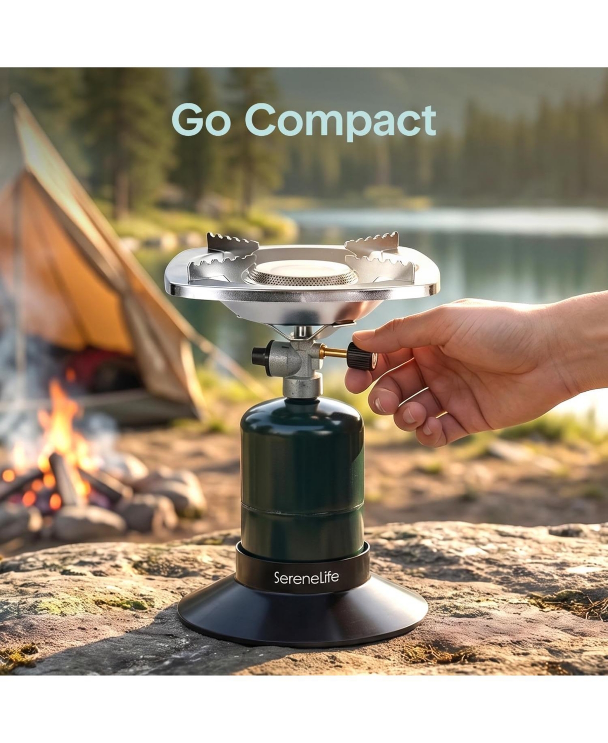 SereneLife Portable Propane Camping Stove - 10,000 Btu Single Burner Outdoor Stove for Backpacking and Camping Use
