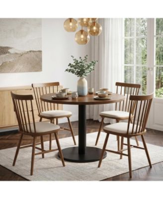 Solid Wood Round Dining Table, 31.5-Inch Small Kitchen Table for 2-4, Circle Table with Metal Pedestal Base