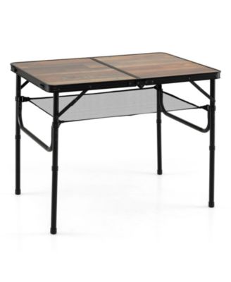 Folding Camping Table with Adjustable Heights Storage Net and Carry Handle