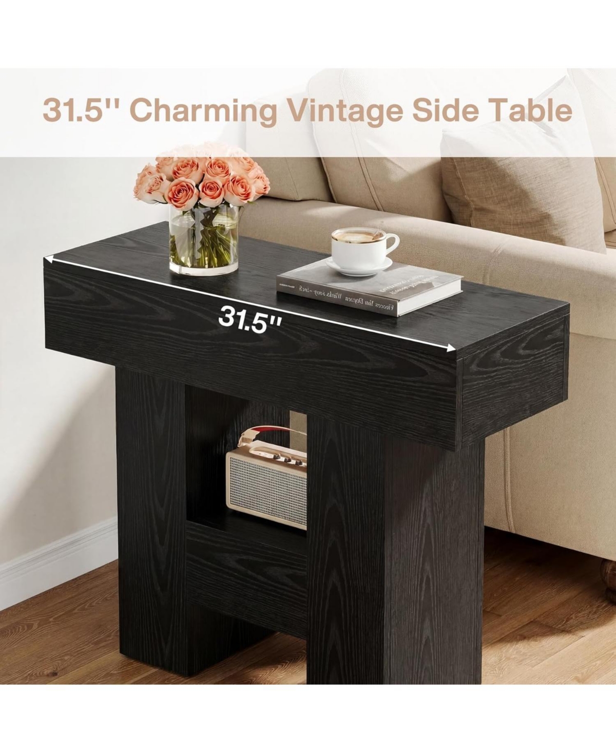 Tribesigns Farmhous End Table, 2-Tier Narrow Side Table with Storage Shelf for Living Room, Rustic Wooden Sofa Side Tables and Nightstand