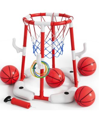 2 In1 Pool Basketball Hoop Floating Set Balls Rings Pump Swimming Game