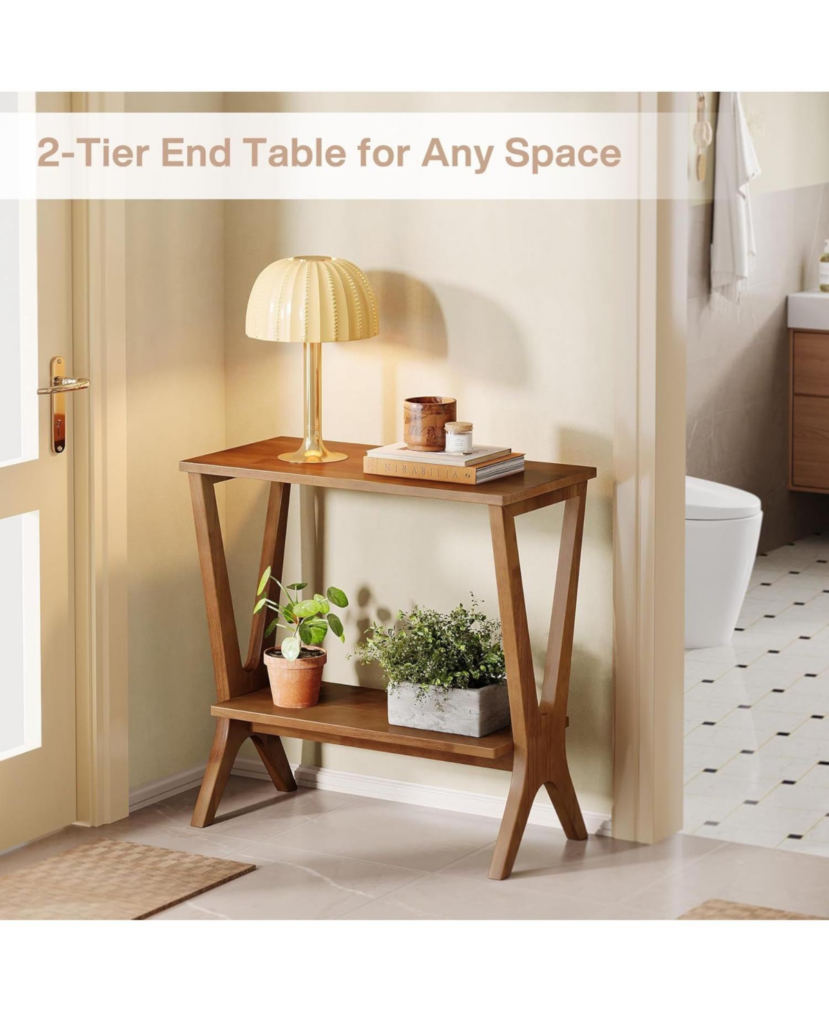 Slickblue 2-Tier Wooden Sofa Side Table for Living Room