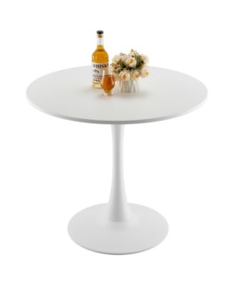 31.5 in Round Dining Table, Modern MDF Tulip Pedestal Kitchen Table for 2-4 People with Iron Base