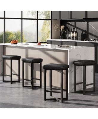 Set of 4 PU Leather Backless Bar Stools - 24.6" Counter Height with Metal X-Frame and Footrest, Modern Kitchen Stools
